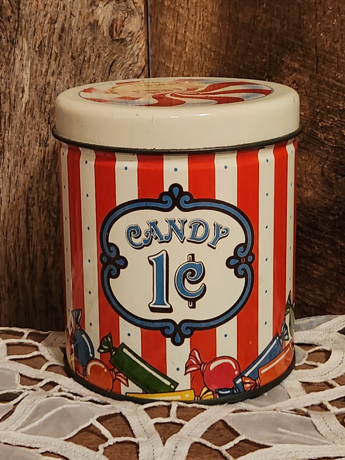 Vintage 1 Cent Penny Round Candy Tin 4.75″ H X 4″ W General Store Peppermint