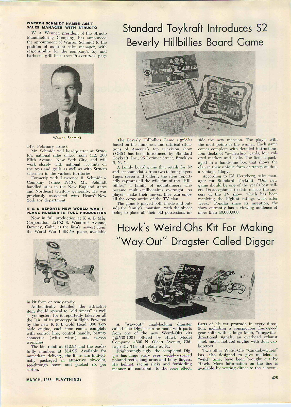 1963 ADVERT Hawk’s Model Co Weird Ohs Kit Article Dragster Digger Weirdos