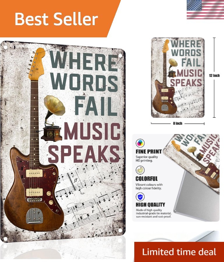 Guitar Poster for Home and Businesses – Retro ‘Where Words Fail Music Speaks’