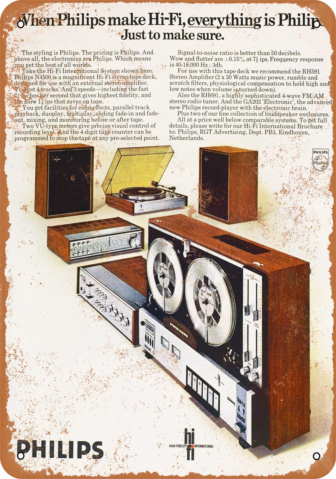 Metal Sign – 1970 Philips Audio Components – Vintage Look Reproduction