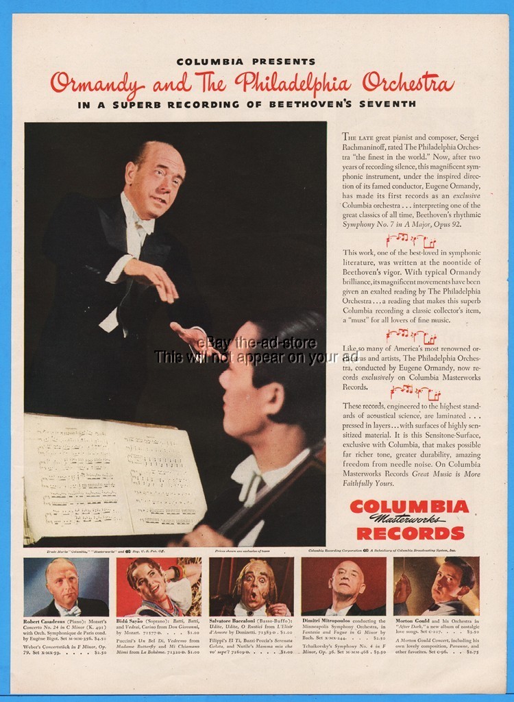 1945 Columbia Masterworks Records Ormandy Philadelphia Orchestra Print Ad