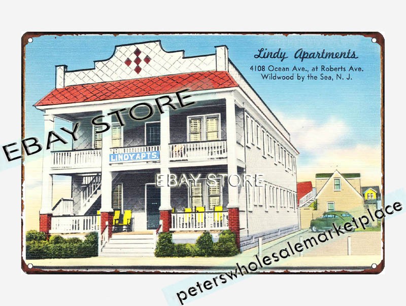 1930-45 Lindy Apartments, Wildwood by Sea, New Jersey tin sign indoor wall decor