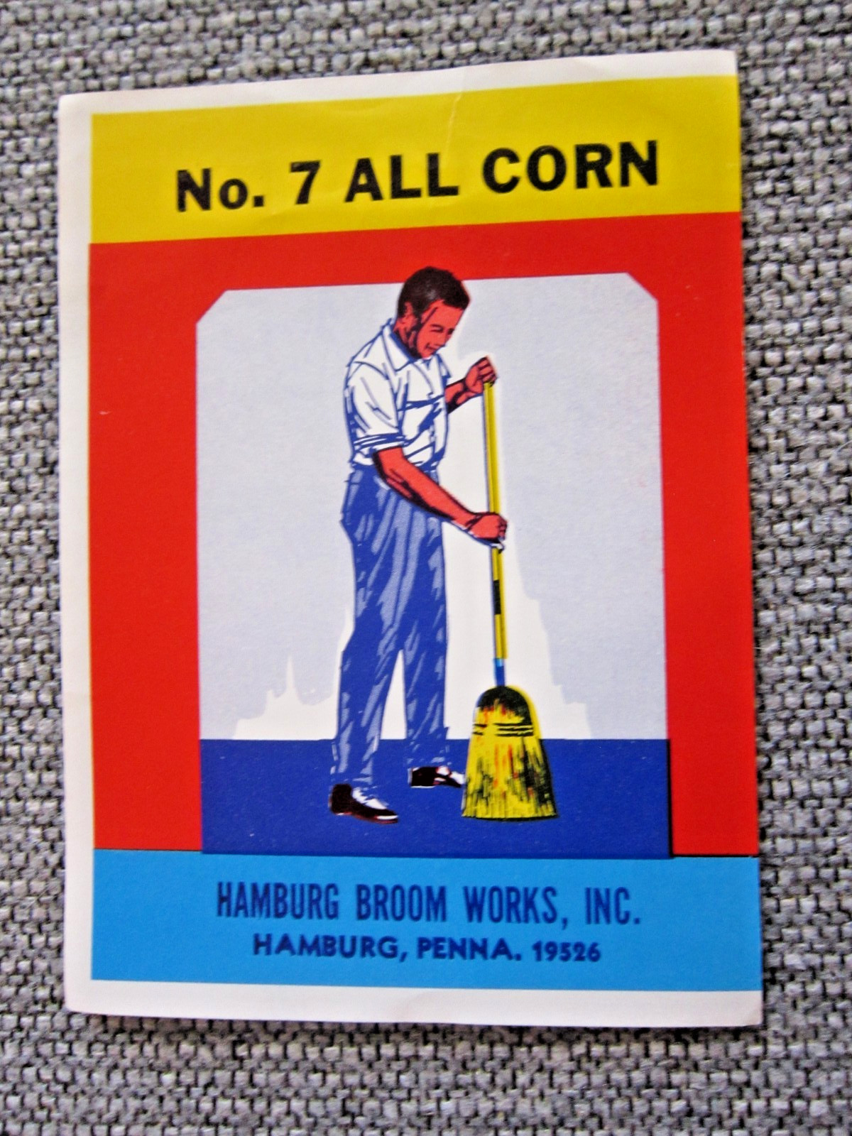 Vintage Hamburg Broom Works Pennsylvania No. 7 All Corn Unused Broom Label