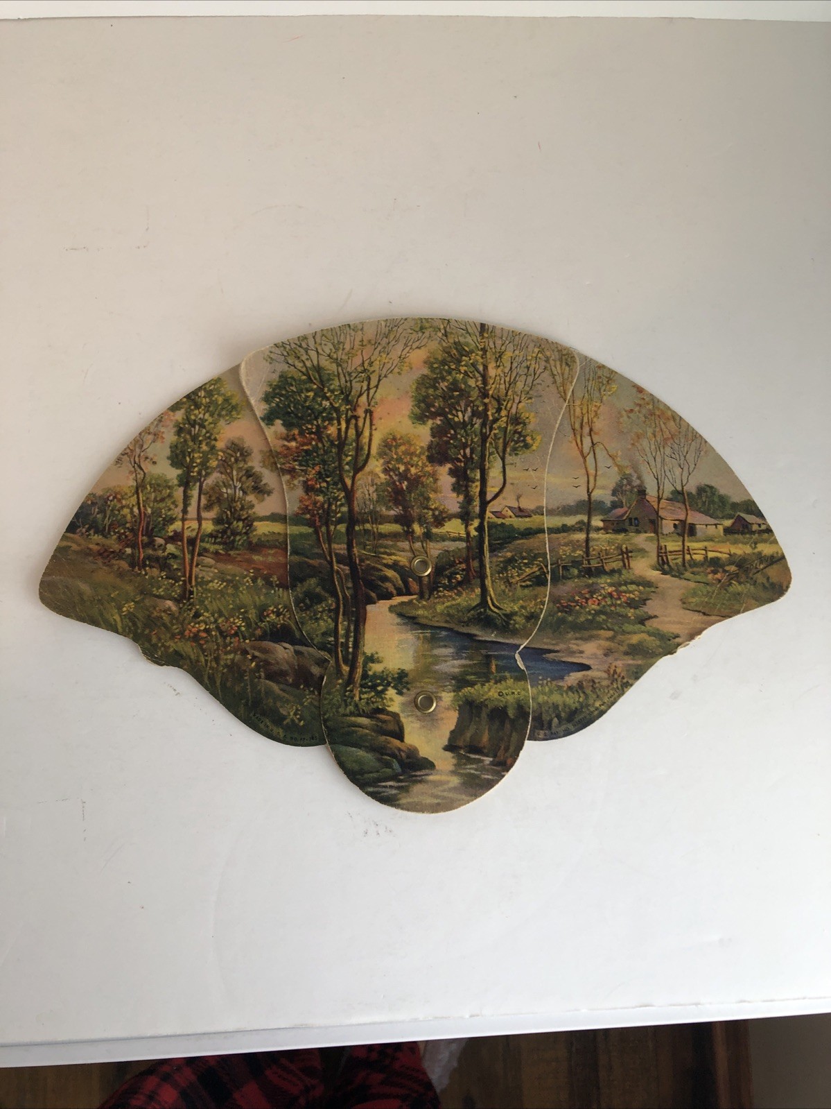 Vintage Antique Tri Fold Fan Advertising Pursley Funeral Home Pontiac MI