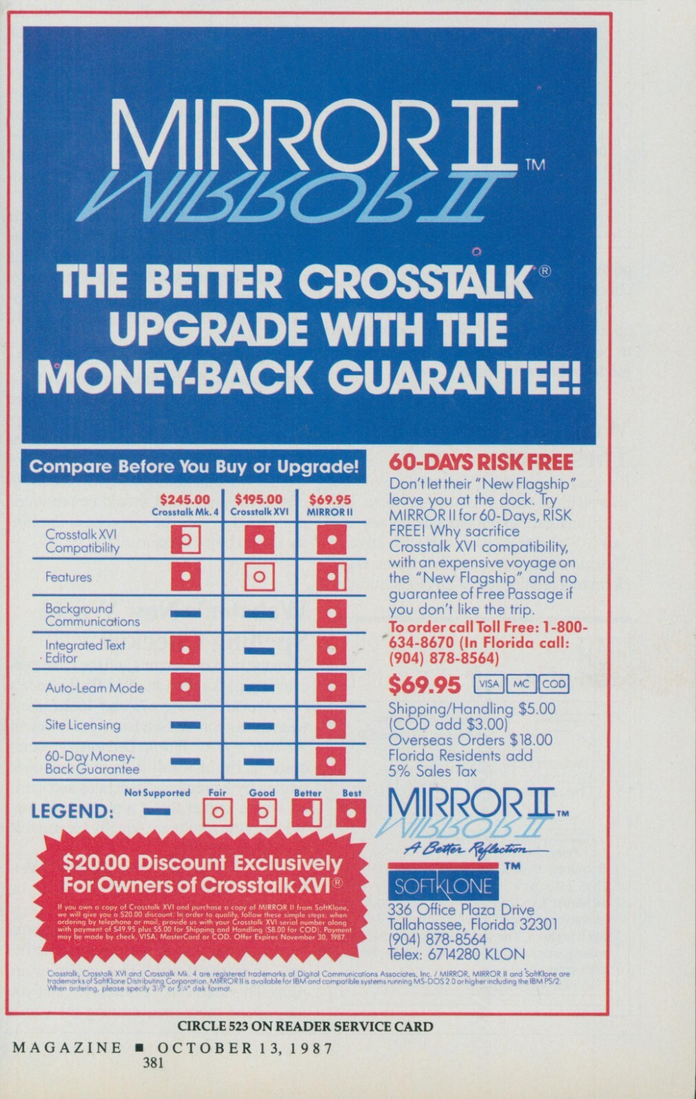 1987 Mirror II Better Reflection Crosstalk Upgrade Money Back Guarantee Ad PC2