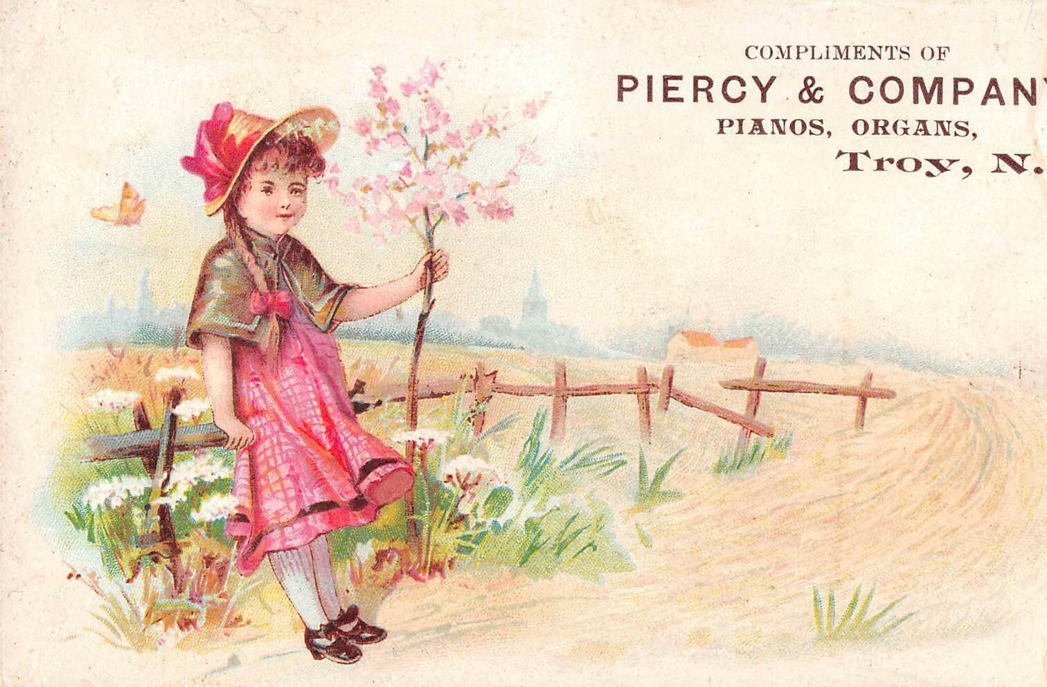 Antique Piercy & Company Piano Organs Troy NY 1890’s Victorian Trade Card p328