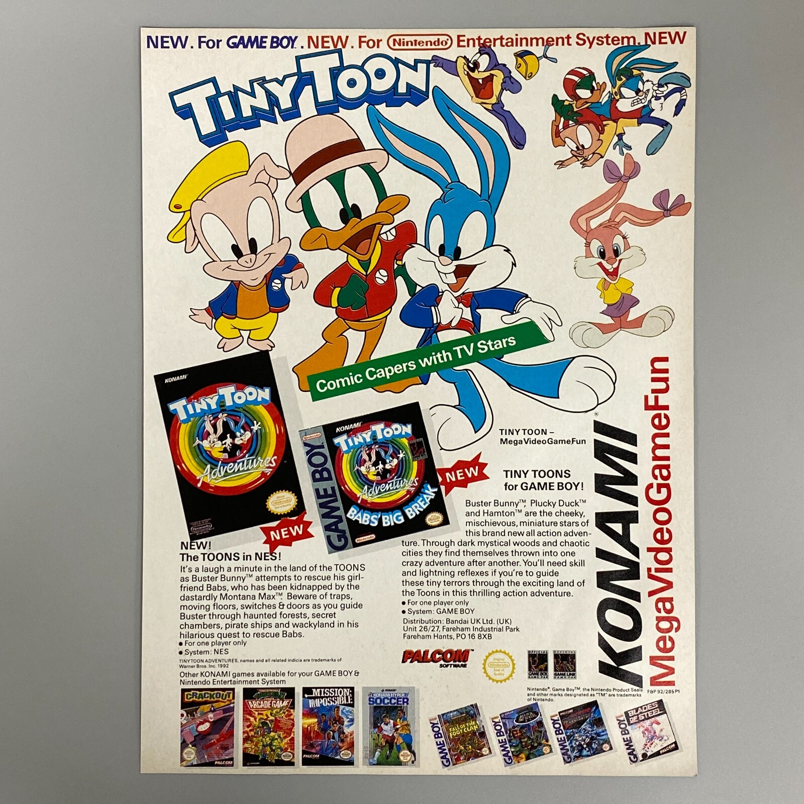 TINY TOON ADVENTURES BABS BIG BREAK NINTENDO GAME BOY 1992 VINTAGE RETRO ADVERT