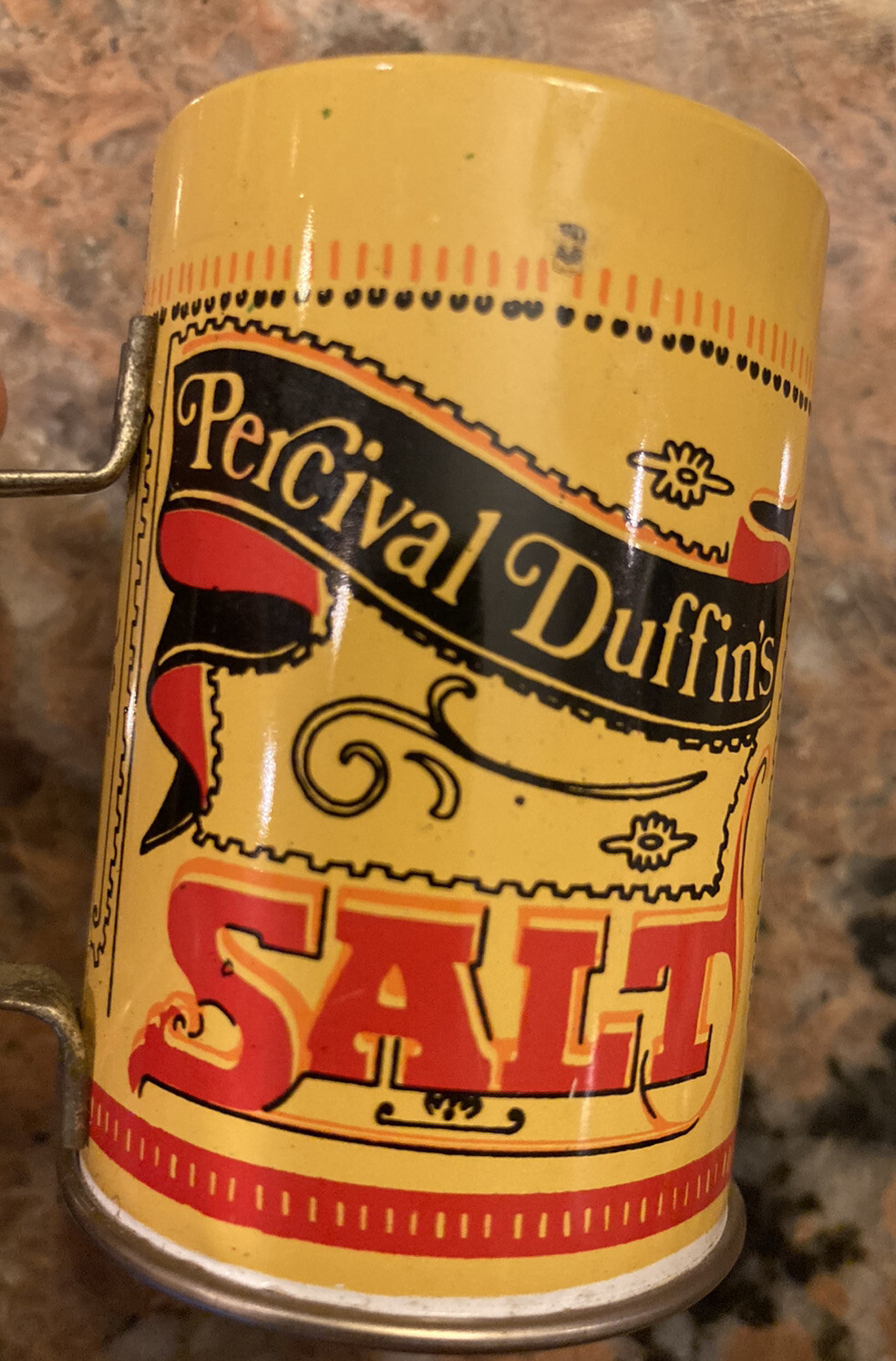 Vintage Percival Duffins Advertising Salt Tin Hong Kong 2 3/4in.