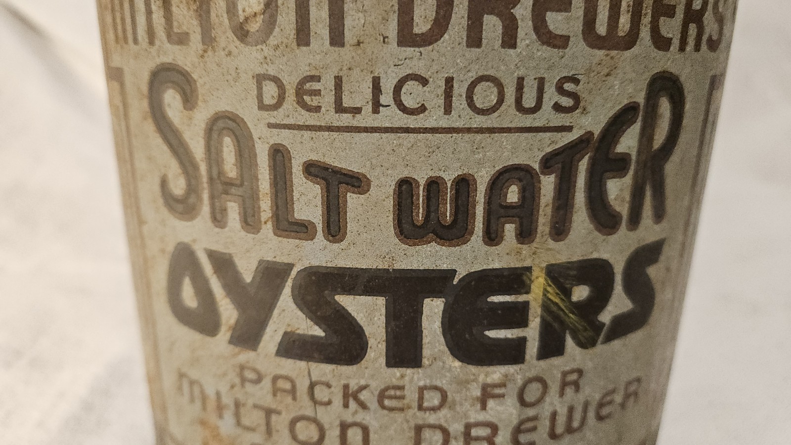 Vintage Milton Drewers Saltwater Oyster Tin Can Saxis Va Gallon Size