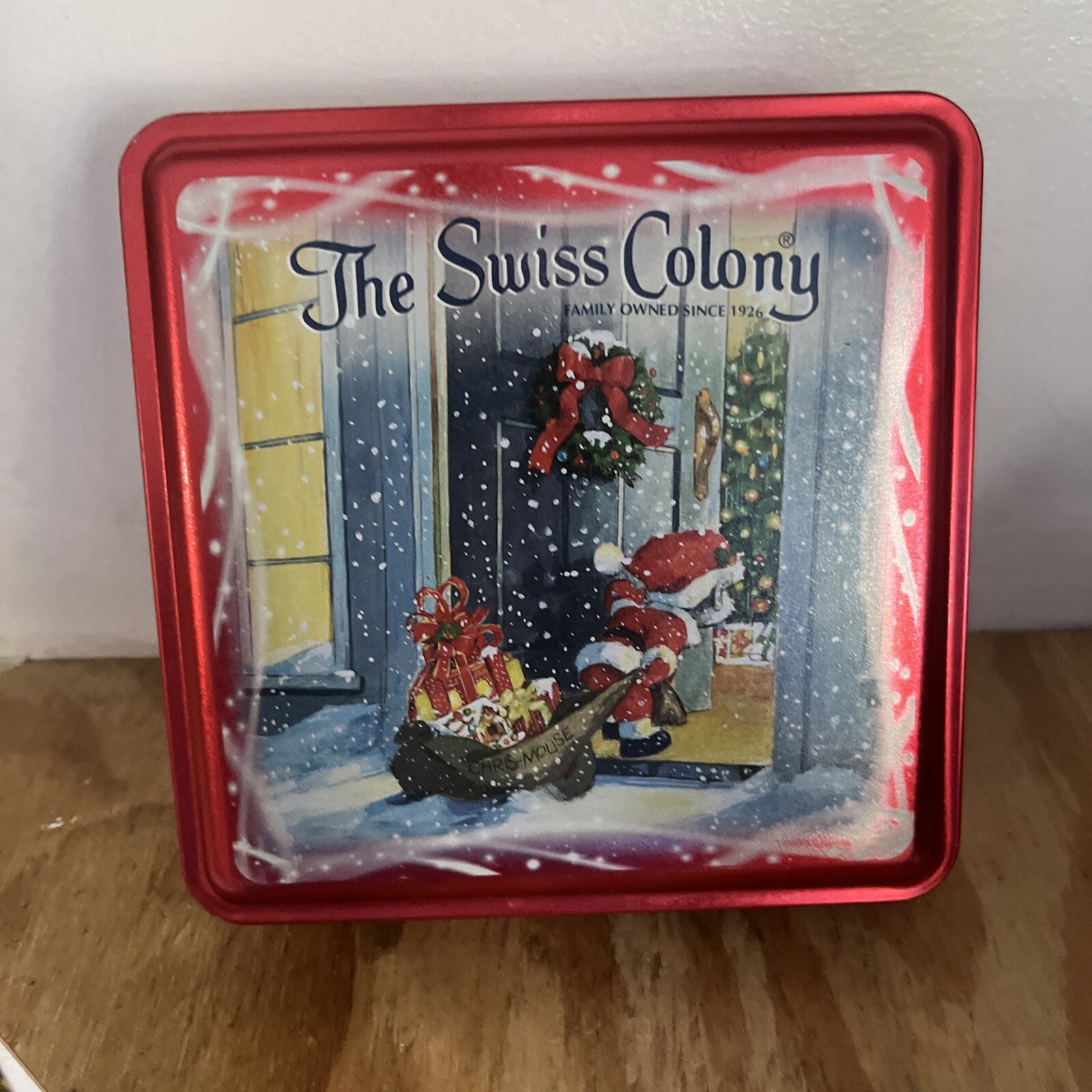 Swiss Colony Christmas Empty Tins Mice Themed 6.25in X 6.25in X 1.75in