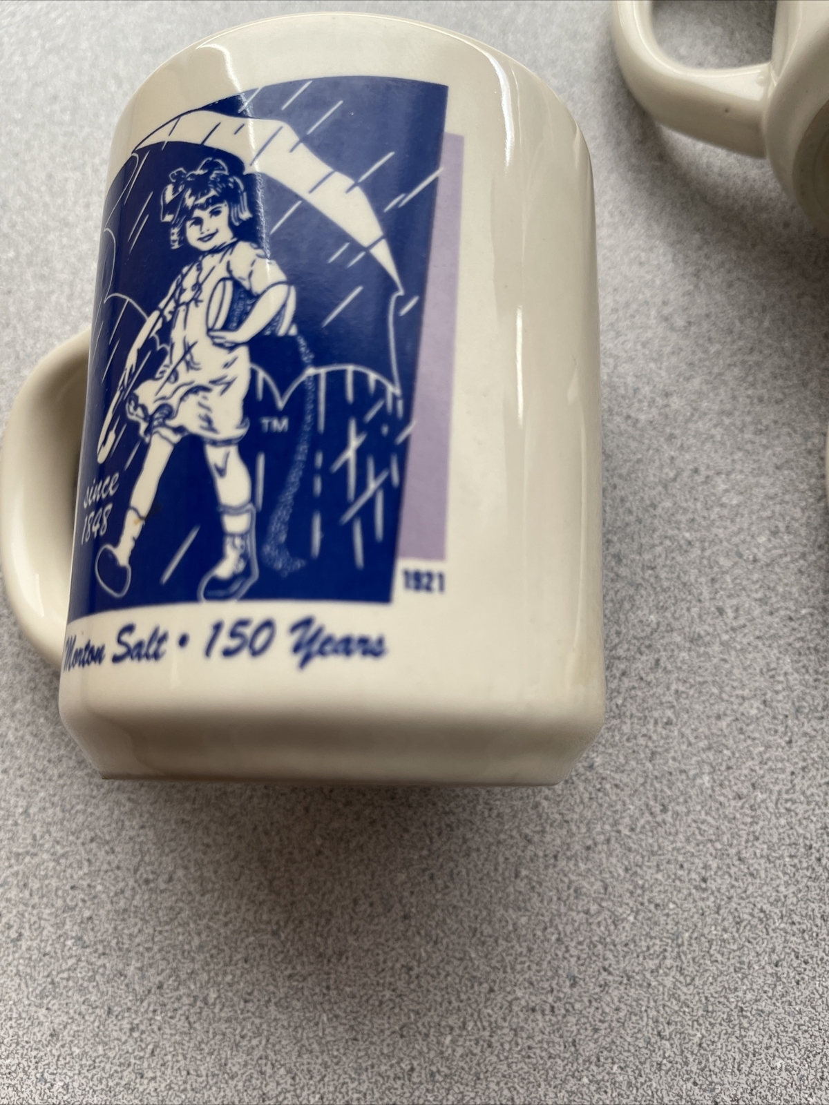 Vintage Morton Salt Coffee Mugs 1914 1921 1968 Umbrella Bryan China Rains Pours
