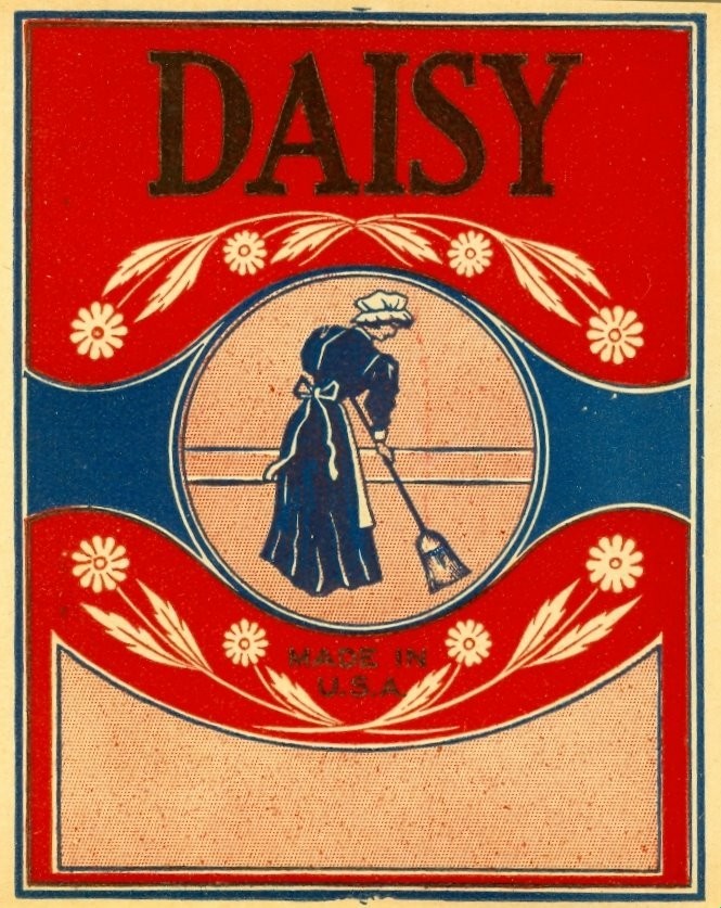 LOT of 10 Vintage Original DAISY BROOM Labels – 1920s-30s USA Stone Litho NOS