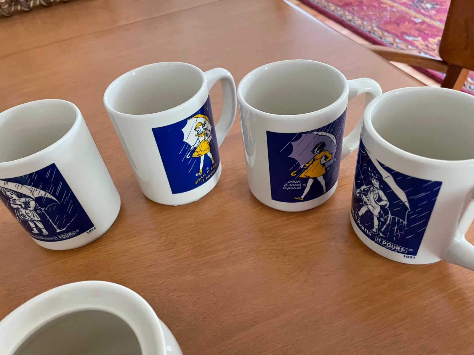 Vintage Mortons Salt Set Of 4 Mugs Plus Creamer And Sugar
