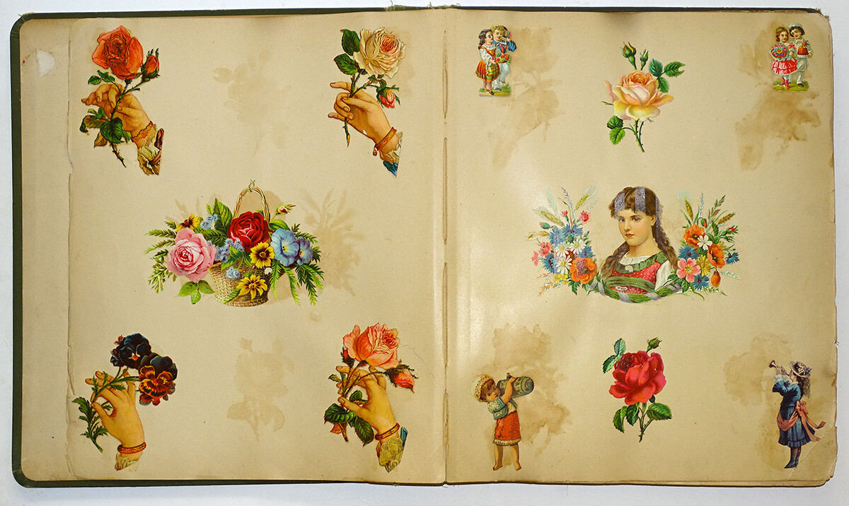 Antique VICTORIAN SCRAPBOOK Die Cut TRADE CARD Scraps CIGAR BOX LABELS /59 Pages