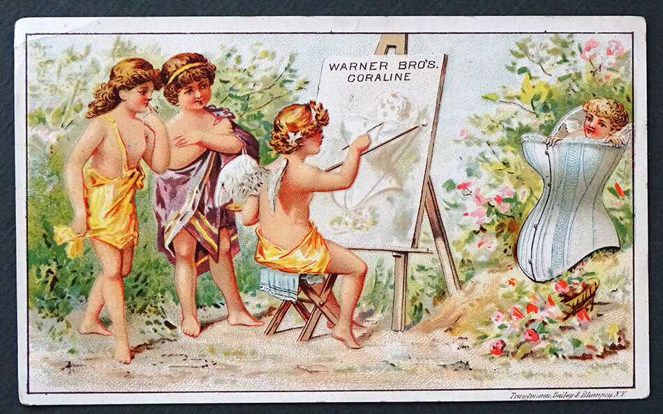 Antique WARNER BROS CORSETS Trade Card LEWISBURG PENNSYLVANIA / RUSSELL & LAWSHE
