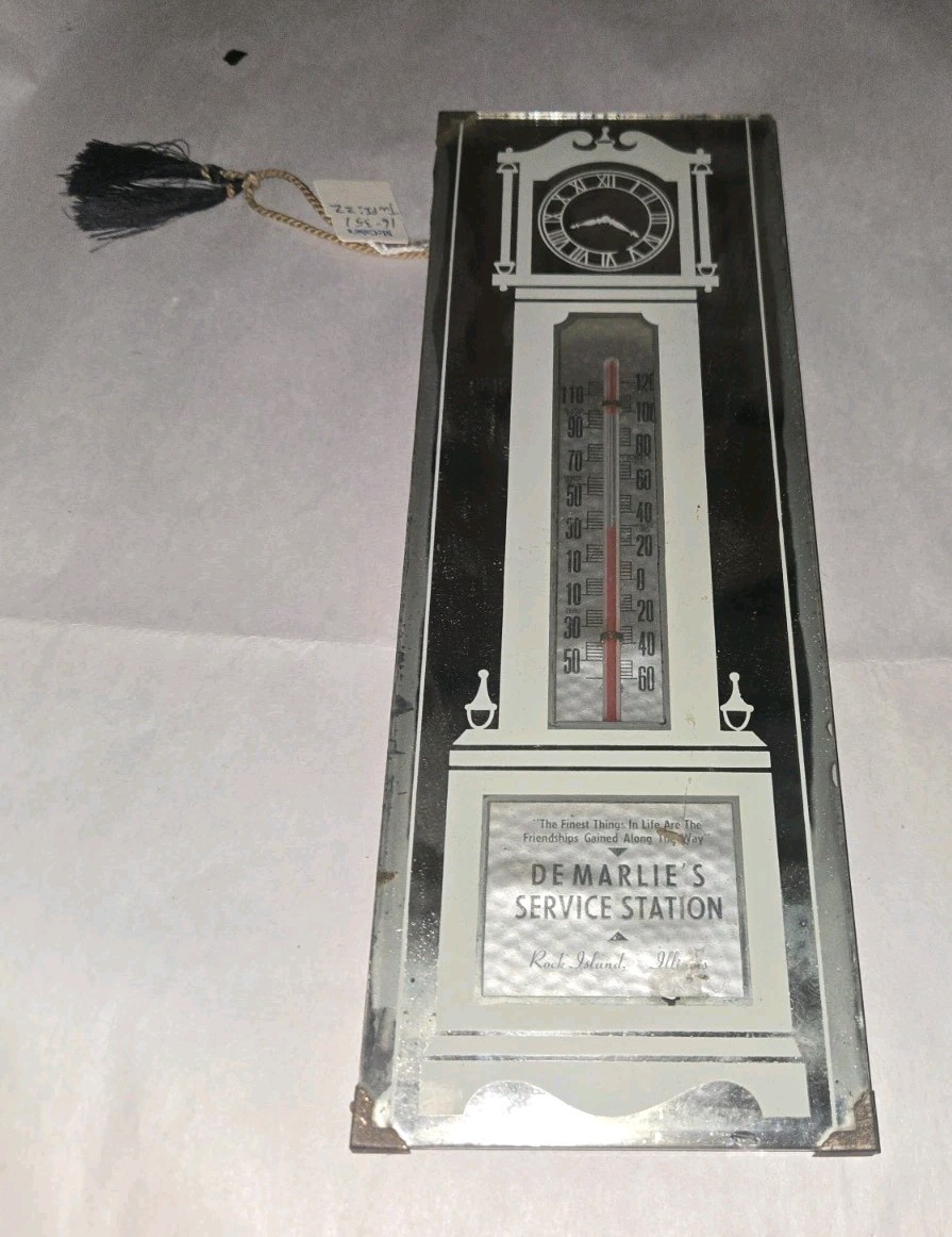 Mirror Clock Thermometer Demarlies service station Rock Island illinois