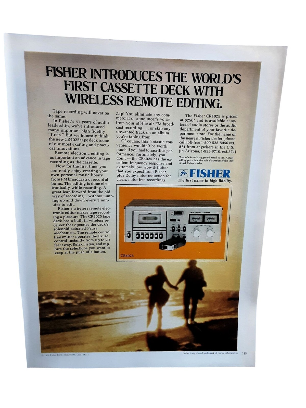 1978 Fisher CR4025 Cassette Deck Vintage Print Ad Wireless Remote Audio
