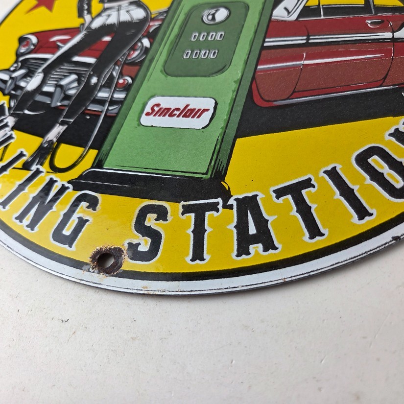 Vintage Sinclair Gasoline Sign – Pump Attendant Gas Oil Station Porcelain Sign