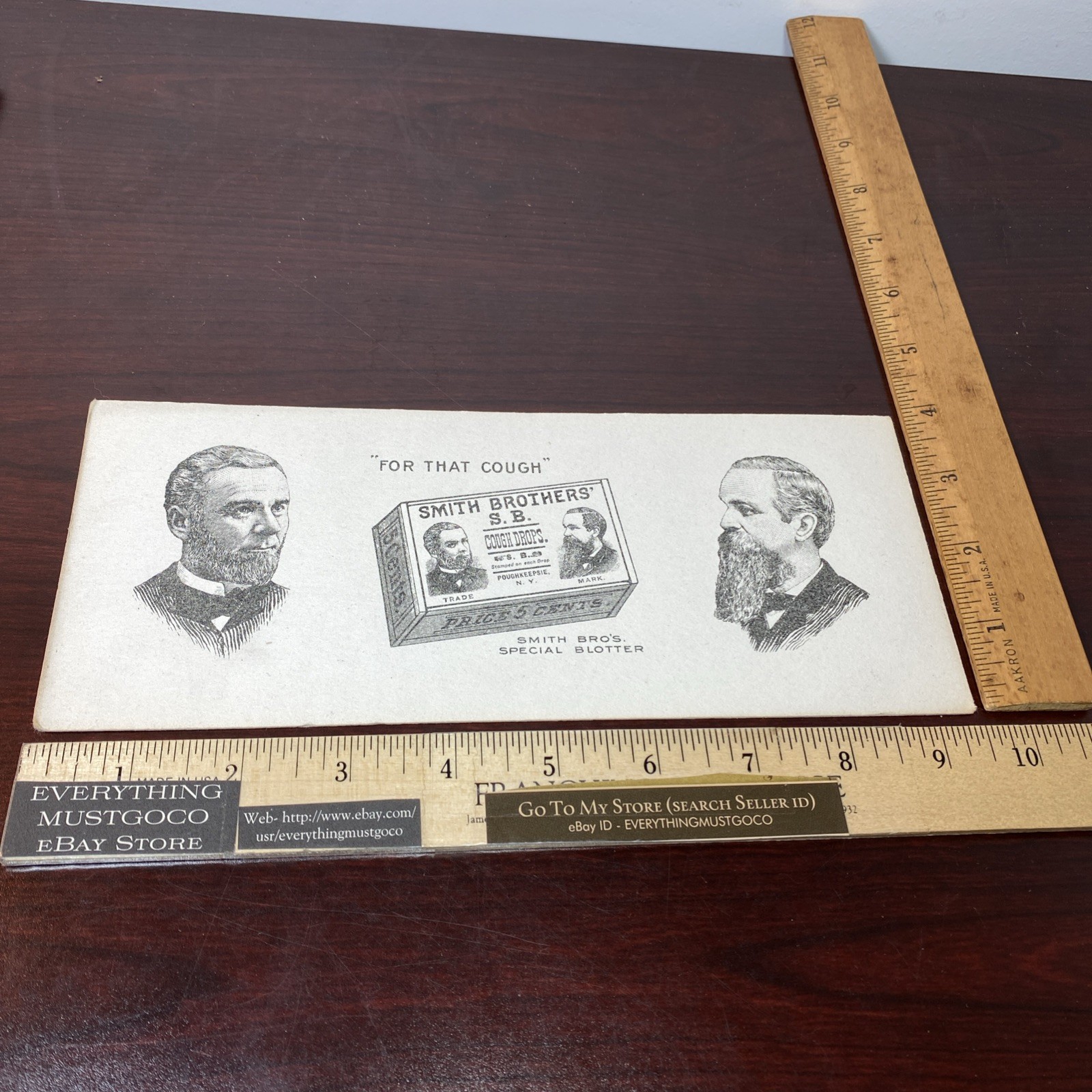 Early 1900s Smith Brothers SB Cough Drops Poughkeepsie NY Advertising Blotter