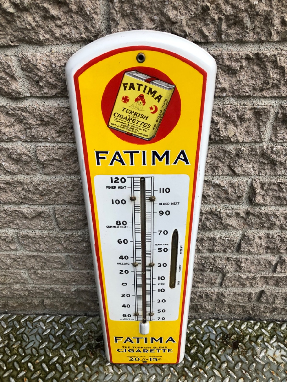 VINTAGE c1915 GRAPHIC PORCELAIN ENAMEL “FATIMA TURKISH BLEND” CIGARETTE SIGN