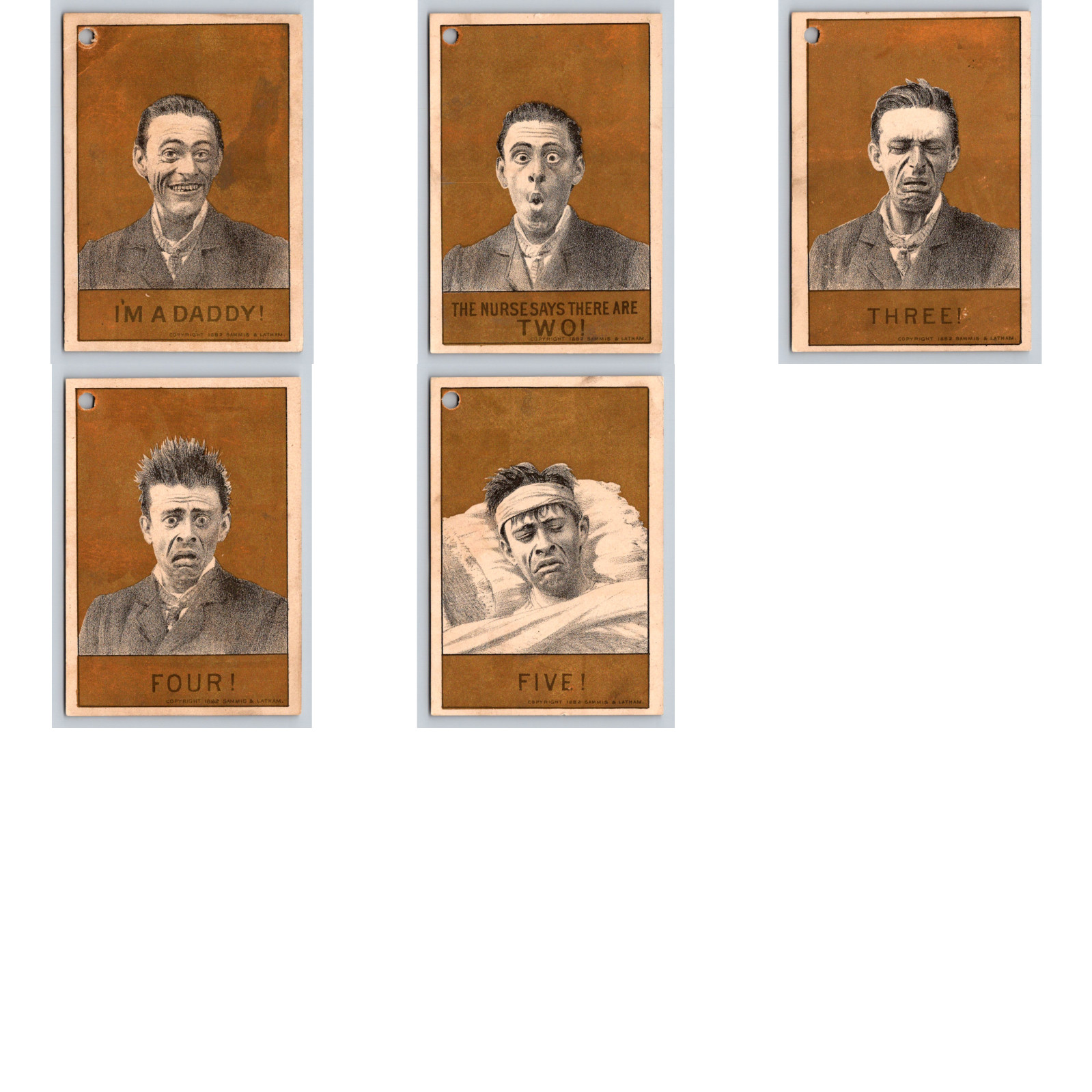 Lot Set of 5 I’m A Daddy Quintuplets Comic Humor Unbranded Stock Cards P873