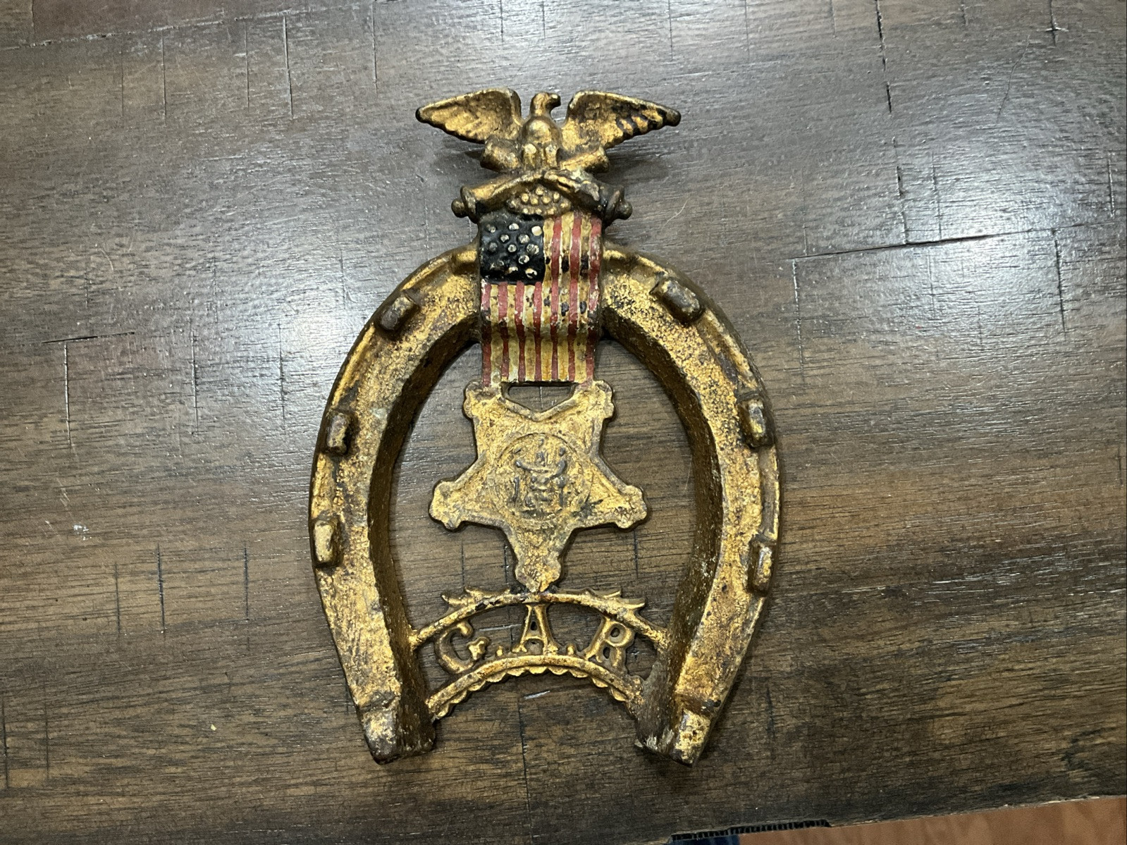 GAR GRAND ARMY OF THE REPUBLIC EAGLE US FLAG Antique Cast Iron Decorative Arts