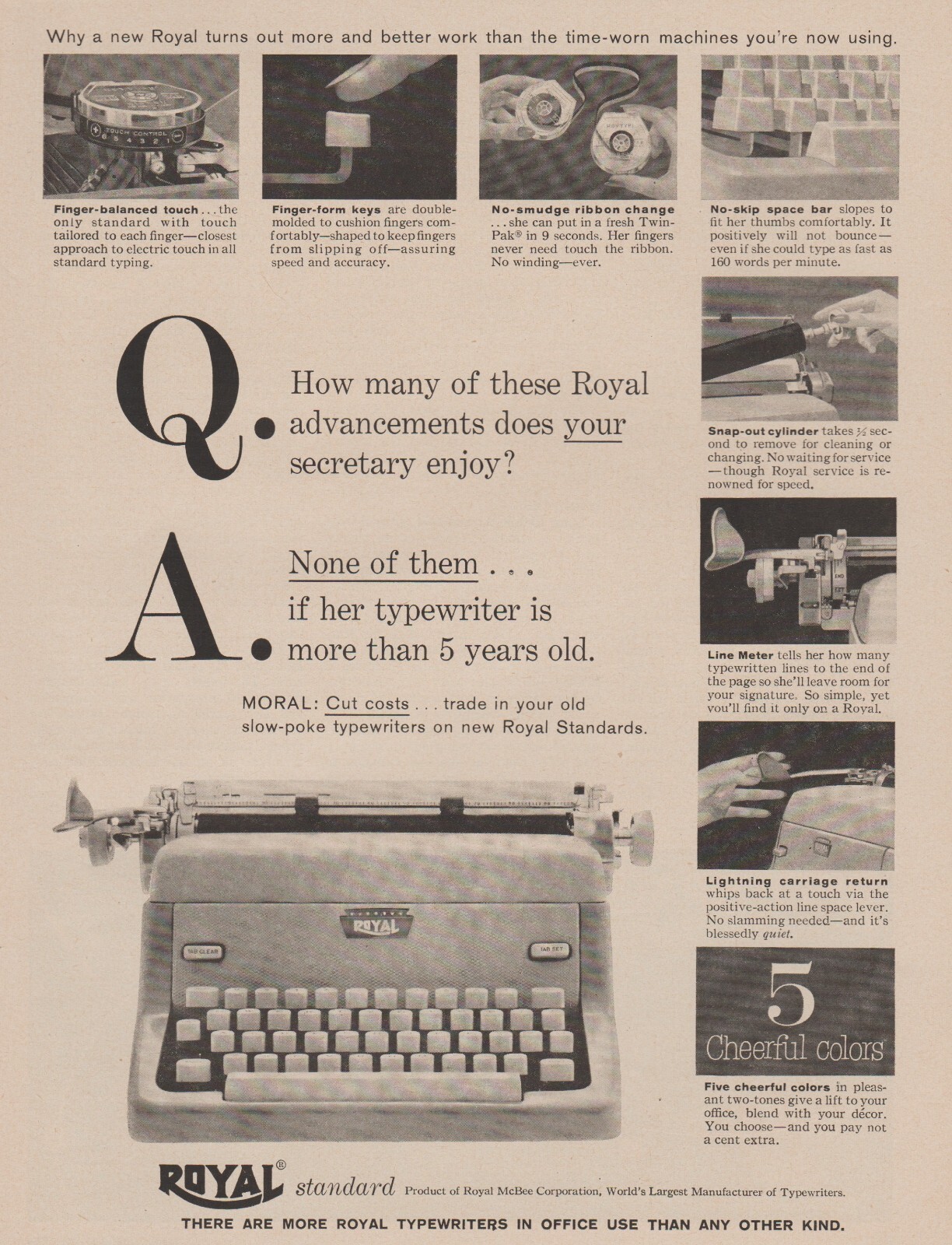 1959 Royal Standard Typewriters – “Q &A How Many Advancements” – Print Ad Photo