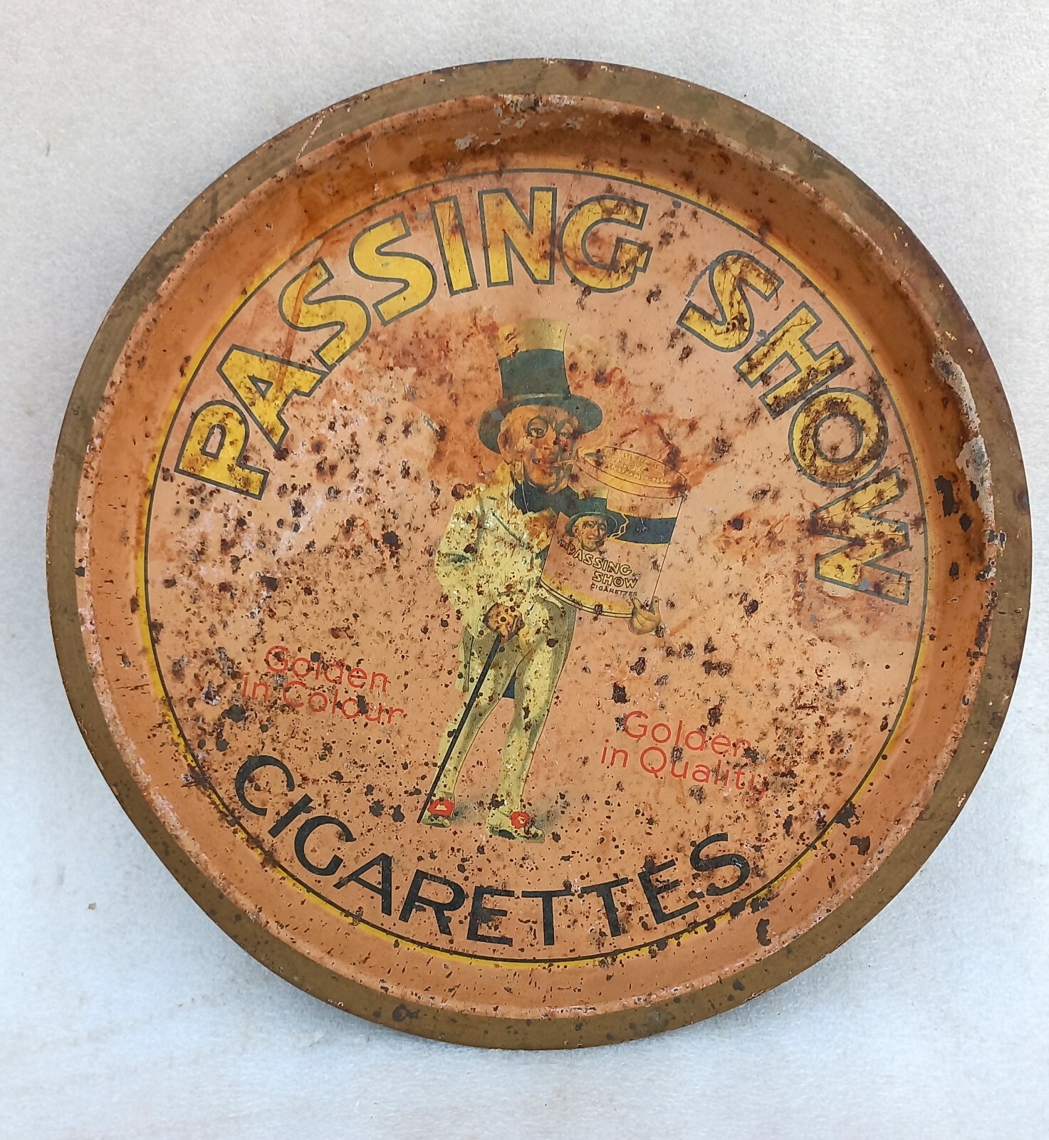 Vintage Rare Old Passing Show Cigarette Advertisement Round Litho Printed Tray