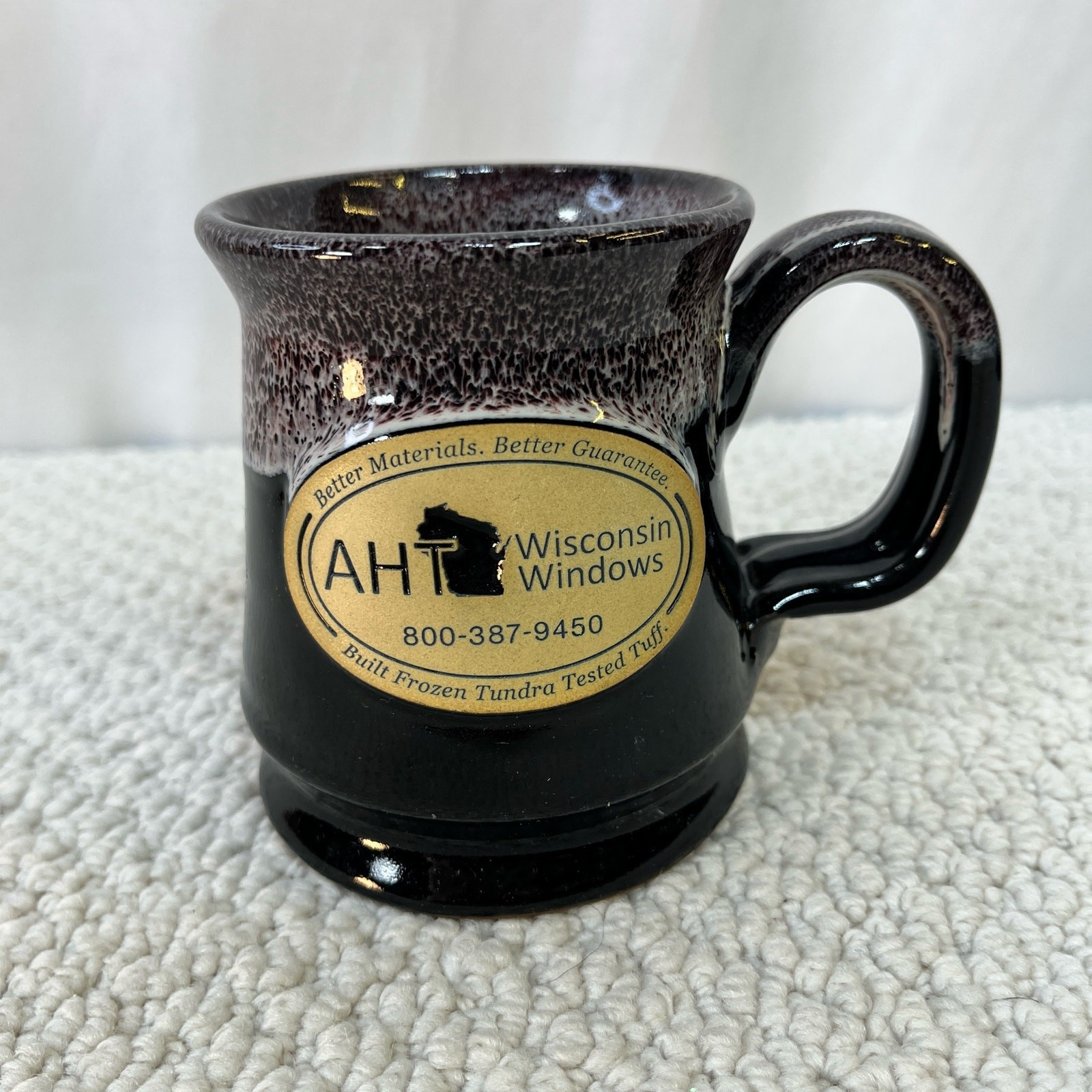 Coffee Mug Deneen Pottery Hand Thrown Wisconsin Windows Collectible Black Glaze