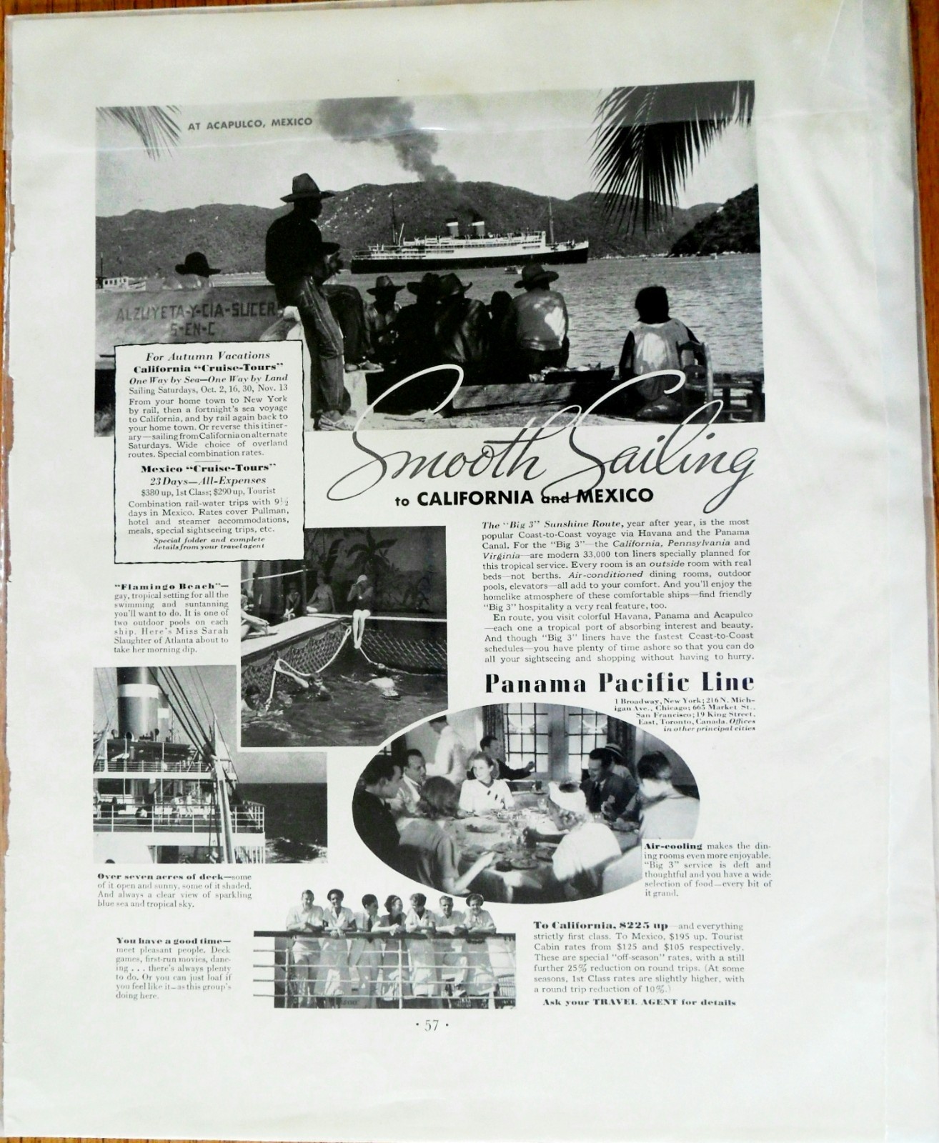 Panama Pacific Cruise Line Sutherland Paper Co. Carton Lg 10×13″ Print Ad 1937