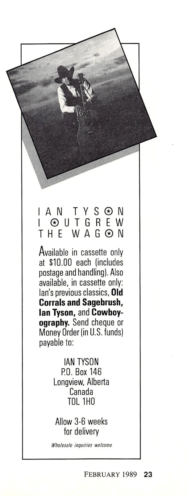 Ian Tyson I Outgrew The Wagon Longview Alberta Canada Vtg Magazine Print Ad