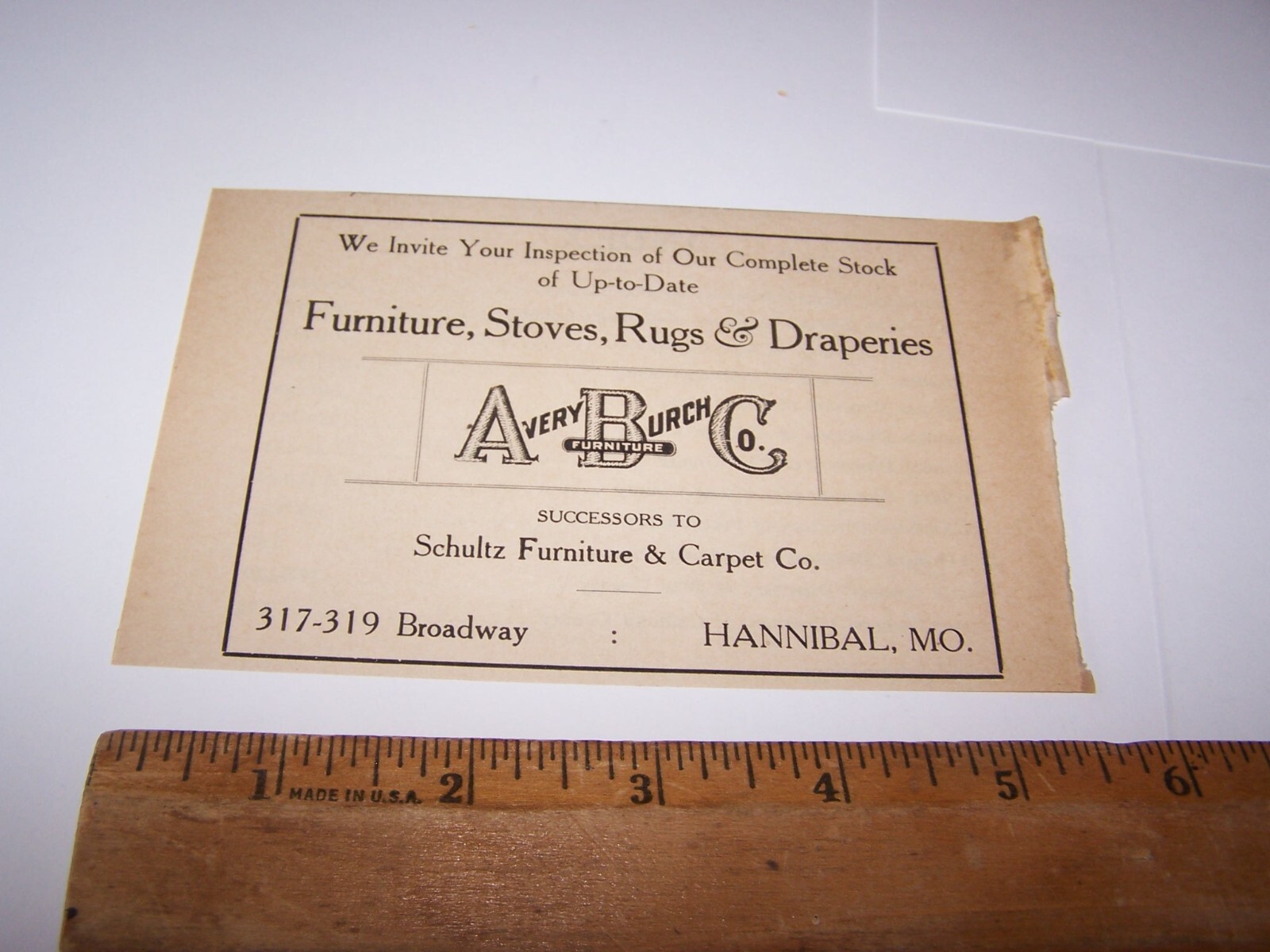 1919 AVERY BURCH CO Furniture Stoves Rugs – Paper Ad HANNIBAL MISSOURI