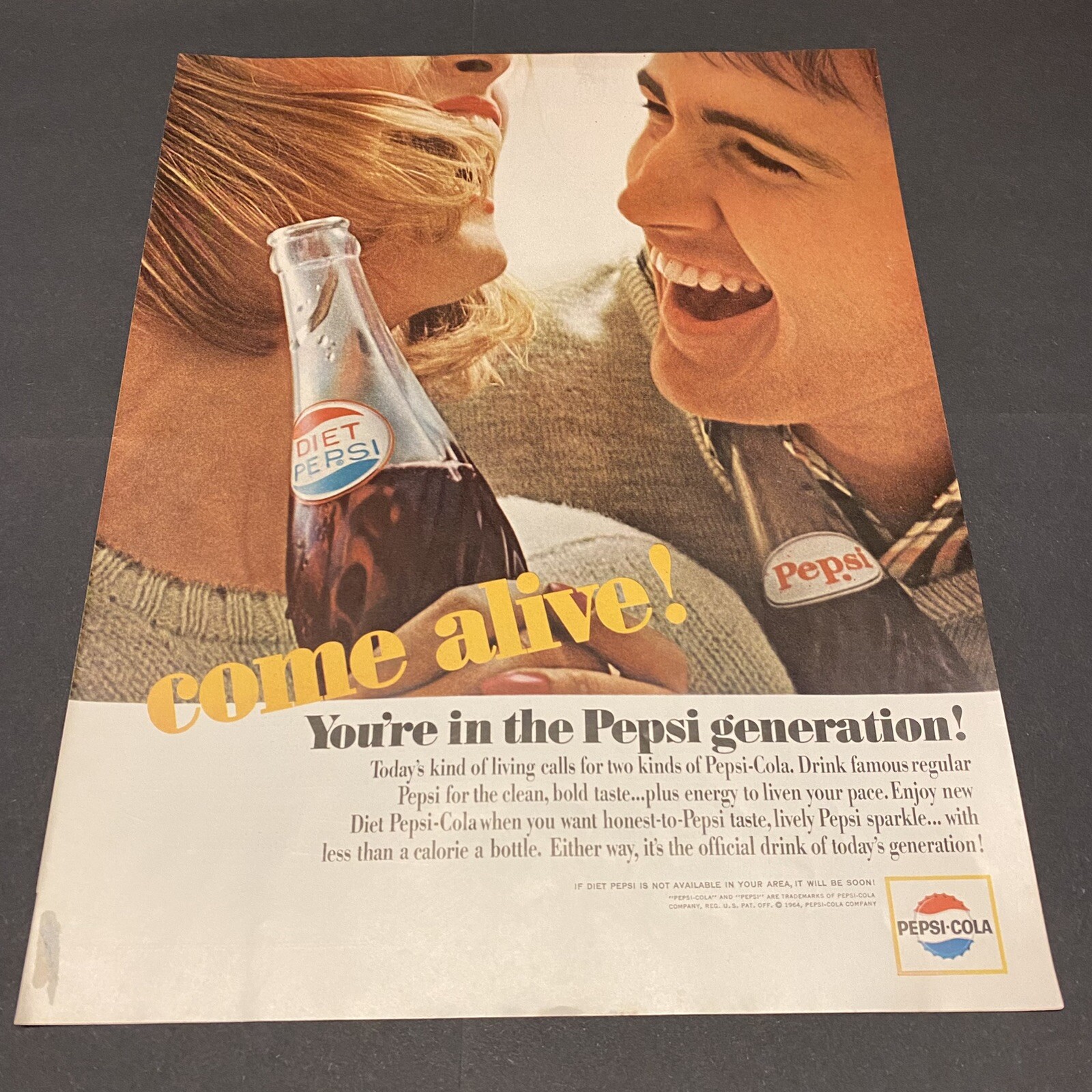 Vintage Print Ad The Pepsi Generation Come Alive 1964 Ephemera 10 3/8″ x 13 3/8″