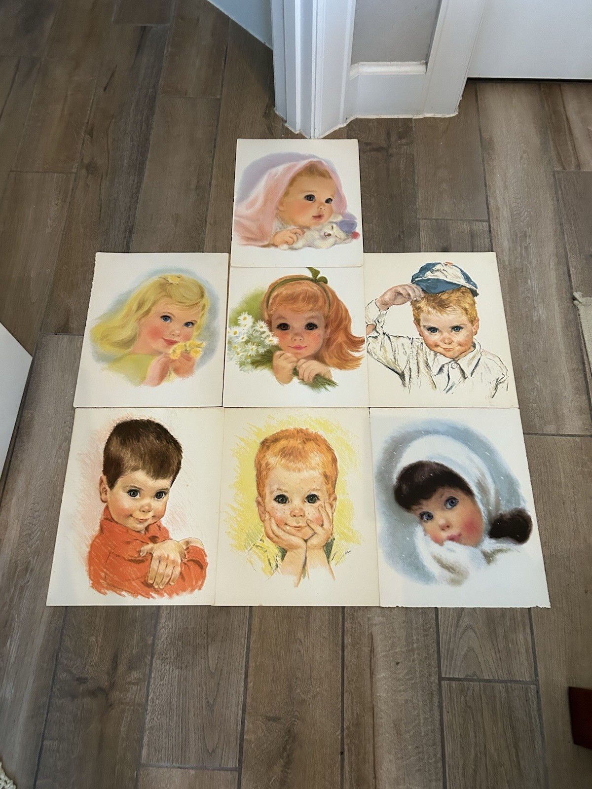 Set Of Seven (7) Vintage Northern Tissue Advertising Prints Of Children Pastel