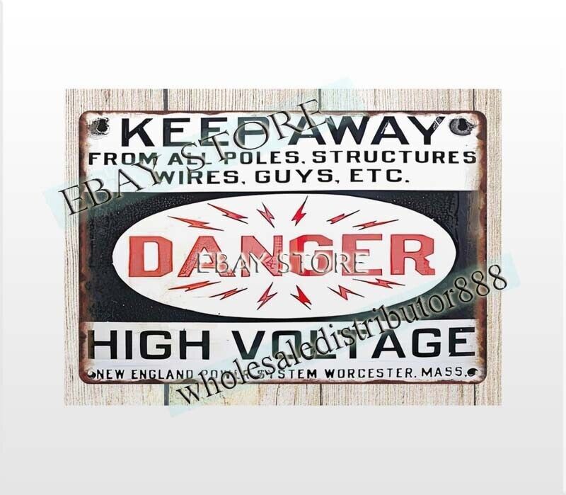 living room wall decor ideas Danger High Voltage keep away metal tin sign