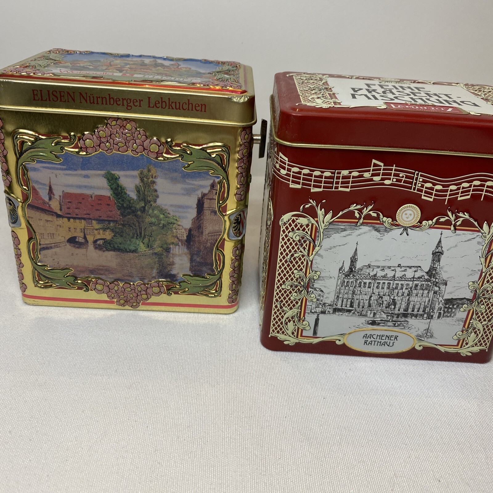 German Weissella-Elisen MUSICAL Cookie Tin Music Box & Lambertz Tin Christmas