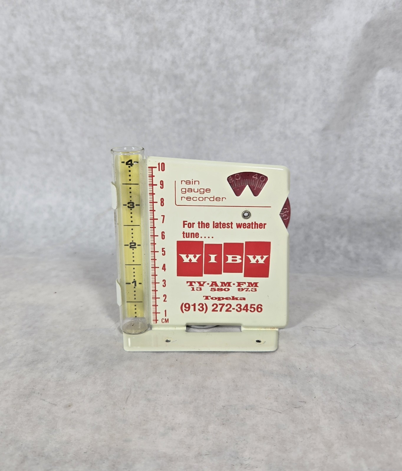 RARE Vintage WIBW TV AM FM Rain Guage Recorder Metal w/Glass Tube TOPEKA KANSAS