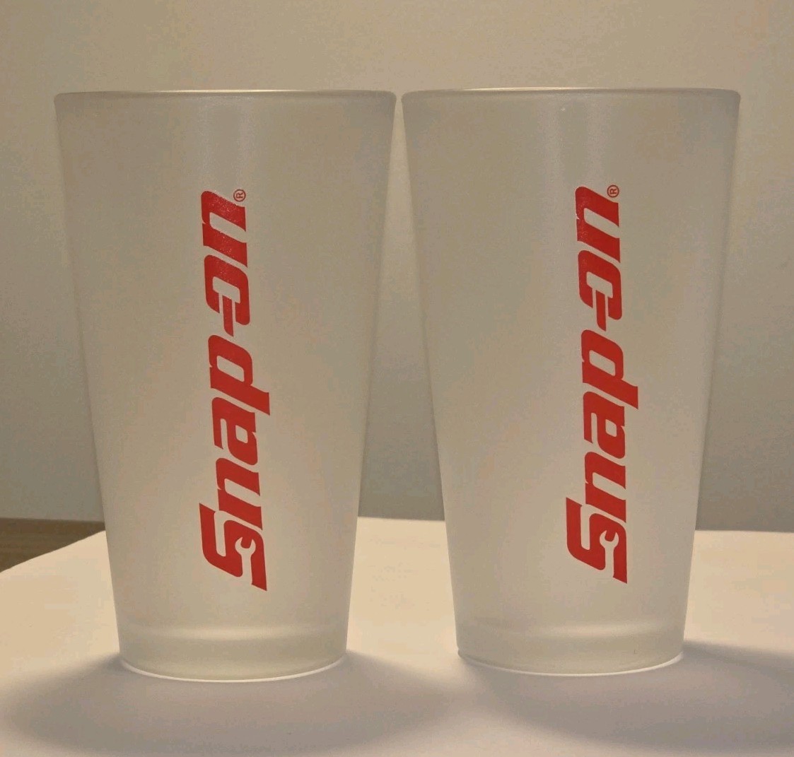 Snap-On Tools Frosted Pint Beer Glasses Set Of Two Never Used Only Displayed Vgc