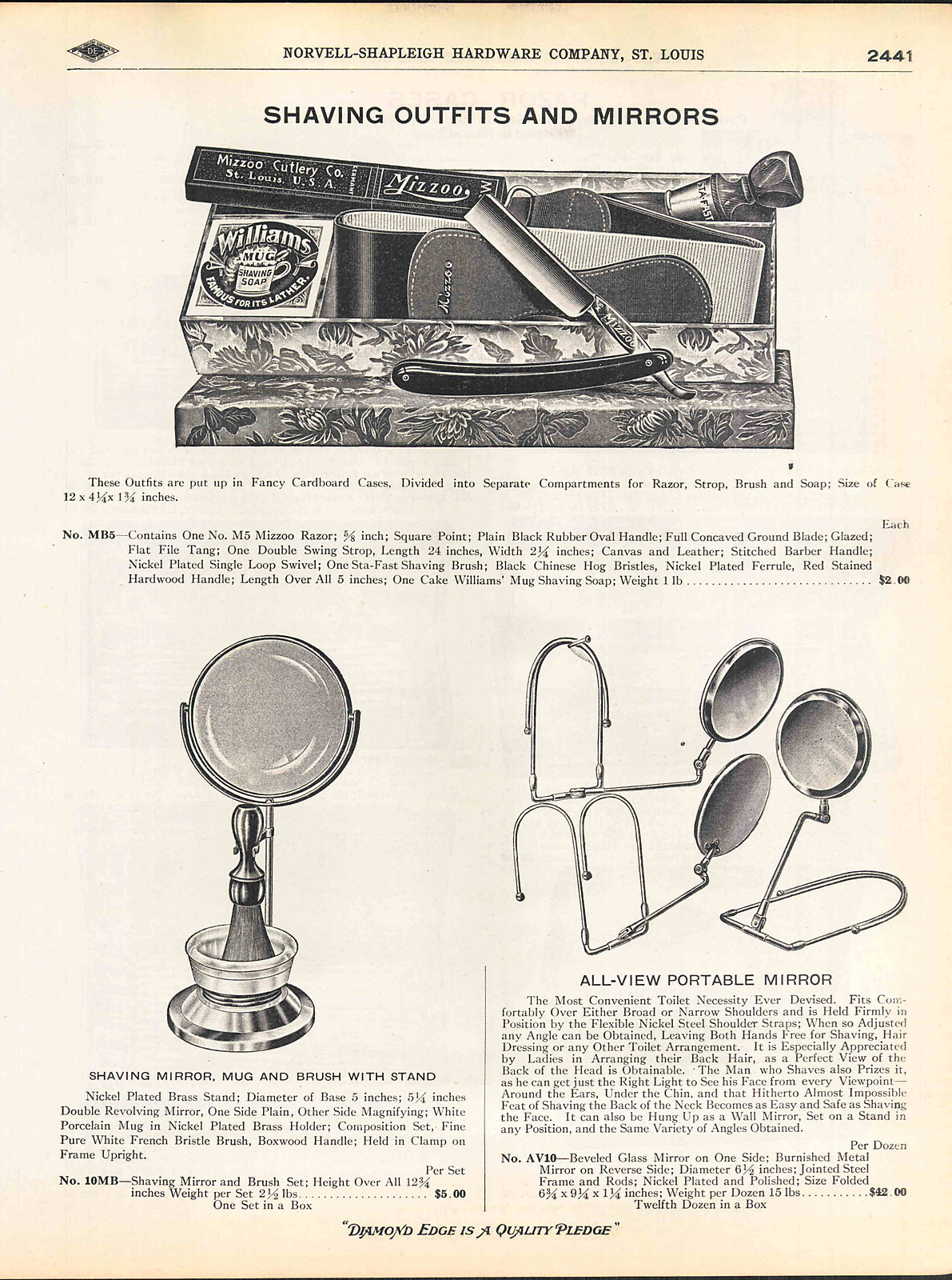 1910 ADVERTISEMENT Mizzoo Cutlery Straight Razor Cases Store Display Mirror Mug