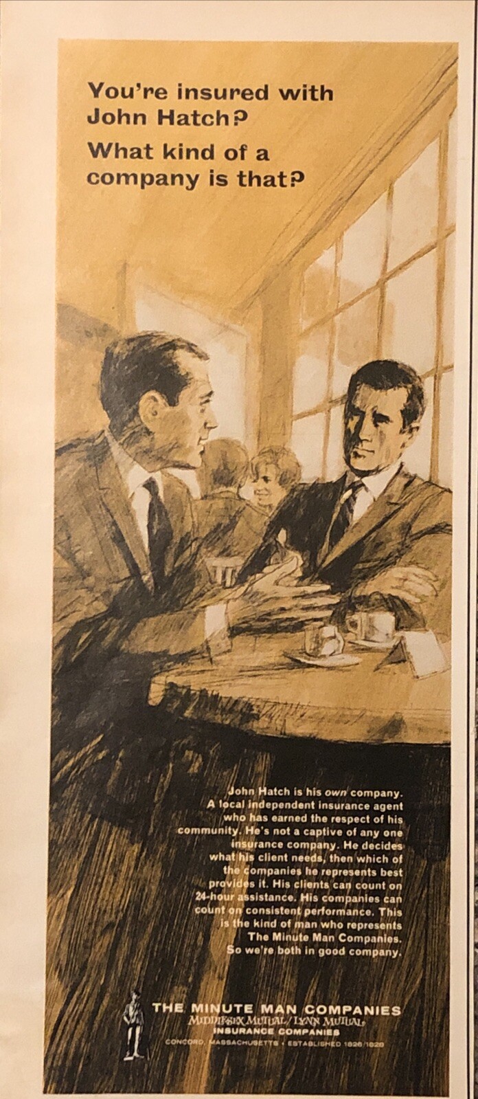 1968 Minute Man Insurance Middlesex & Lynn Mutual Concord MA VTG 1960s PRINT AD