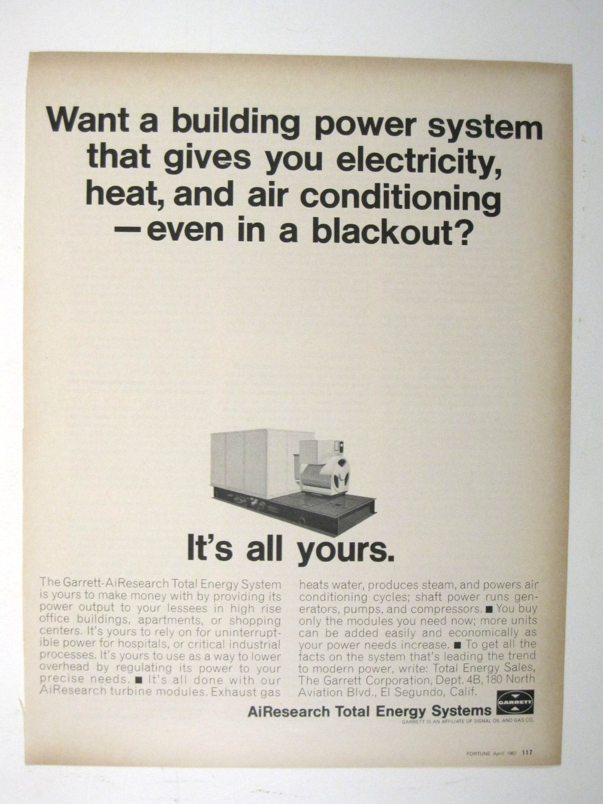 Want A Building Power System Providing Electricity Heat AC Print AD 1967