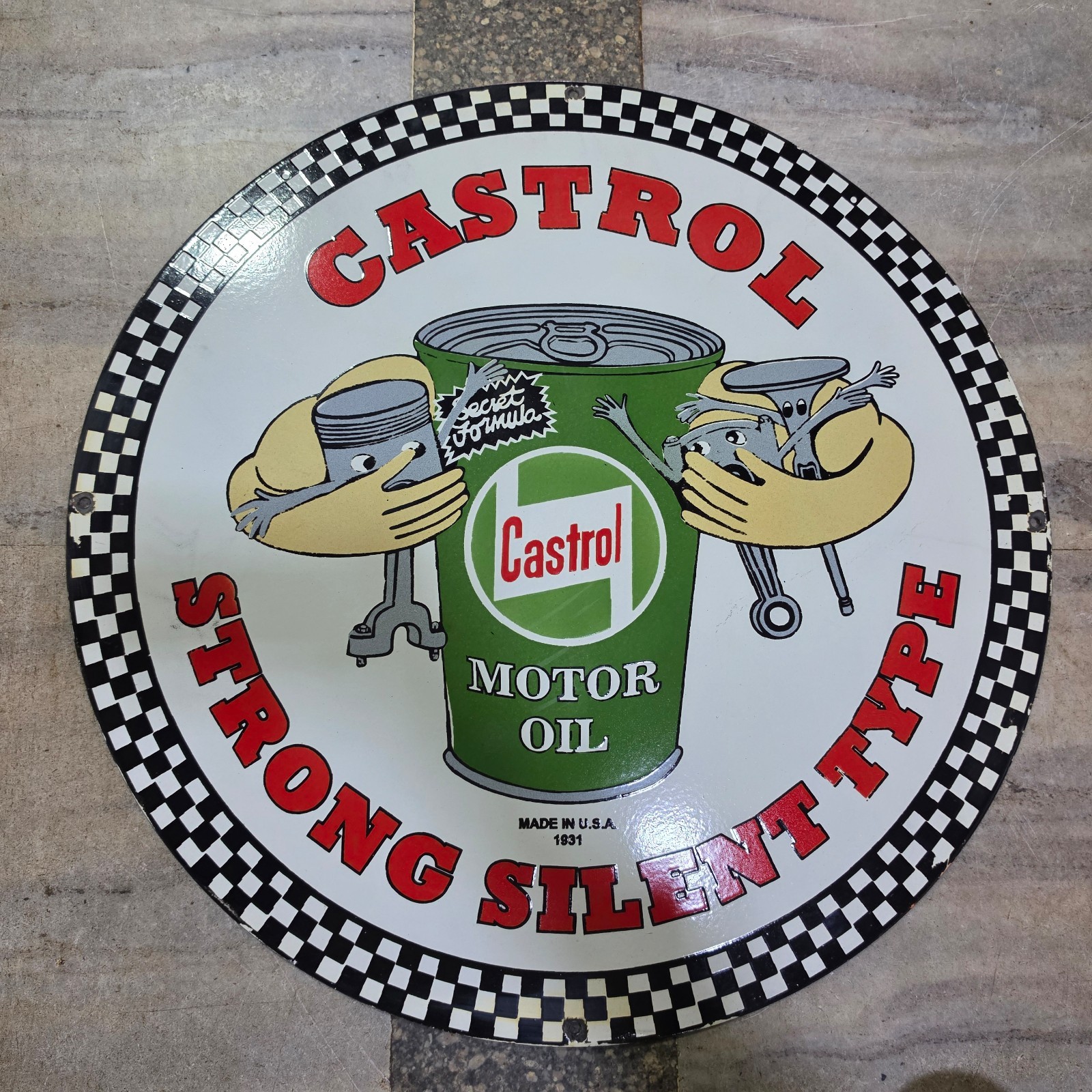 CASTROL MOTOR OIL PORCELAIN ENAMEL SIGN 29 X 29 INCHES