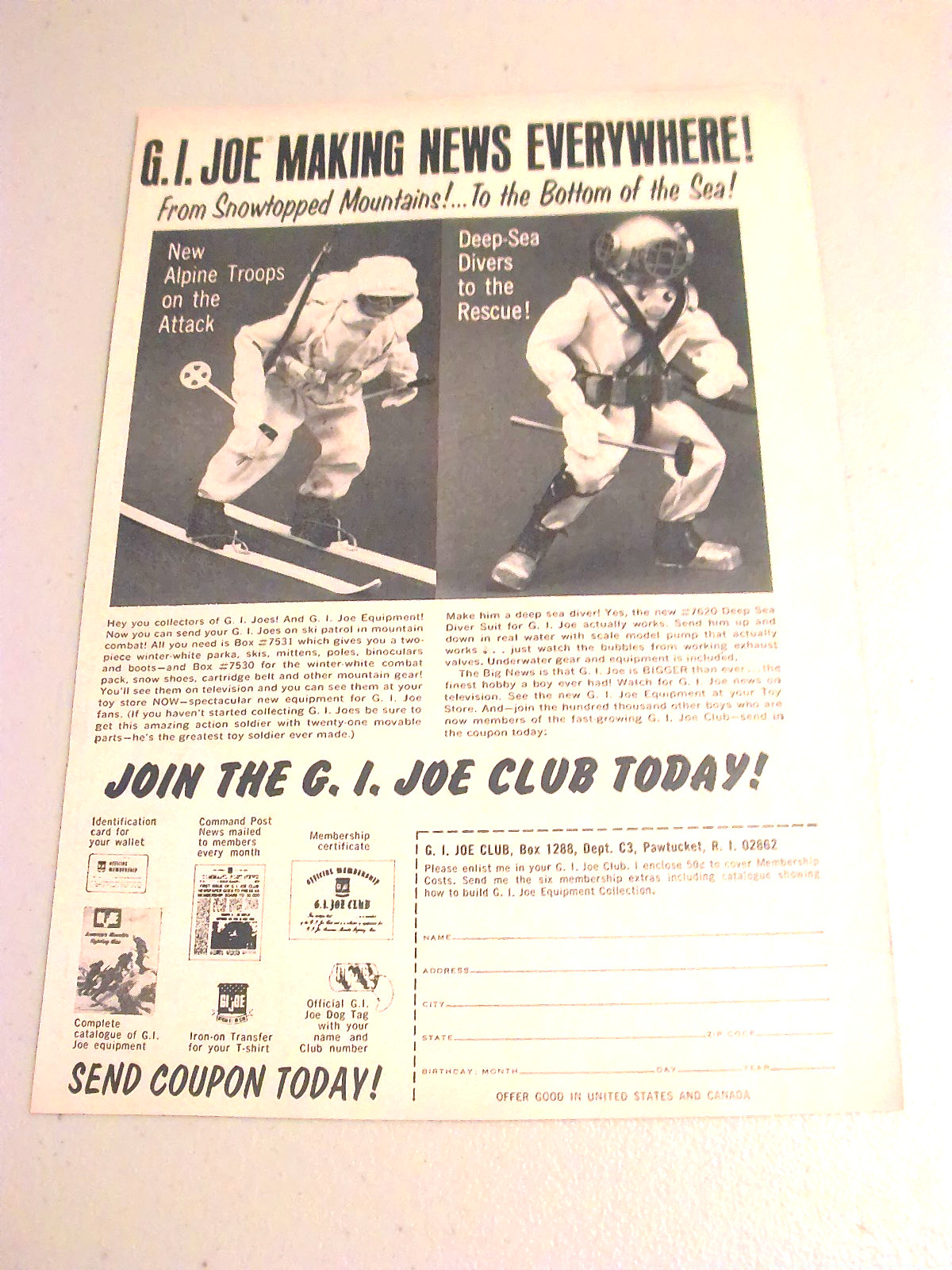 1965 Ad G.I. Joe Club featuring two G.I. Joes