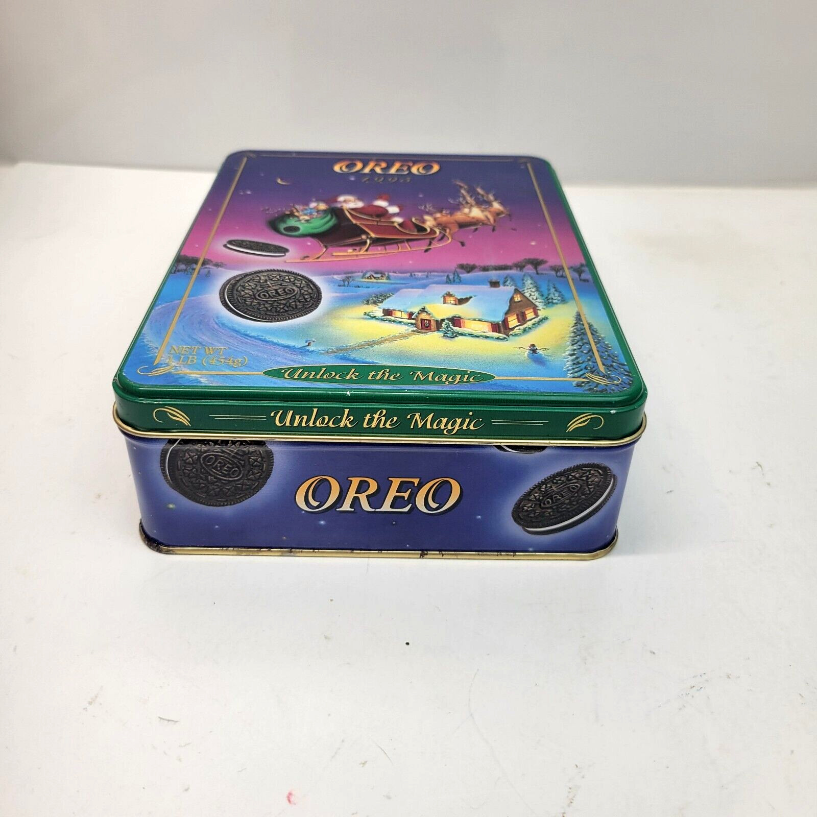 Nabisco Oreo Cookie 1995 Tin Box Unlock the Magic Christmas Santa Tin Vintage
