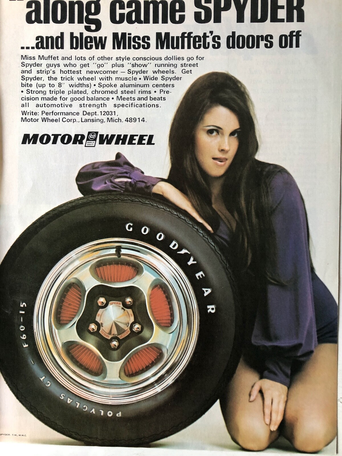 Vintage 1973 Sexy Spyder motor wheel auto parts original color ad