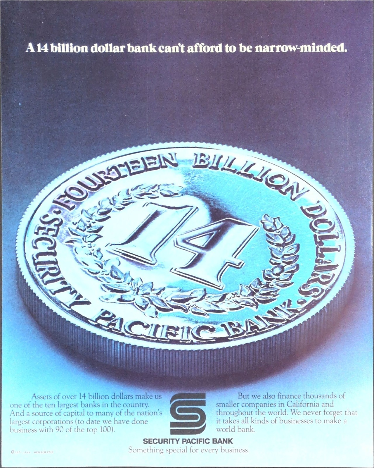 Vintage Security Pacific Bank 1970s Finance Banking 14 Billion Dollars Print Ad