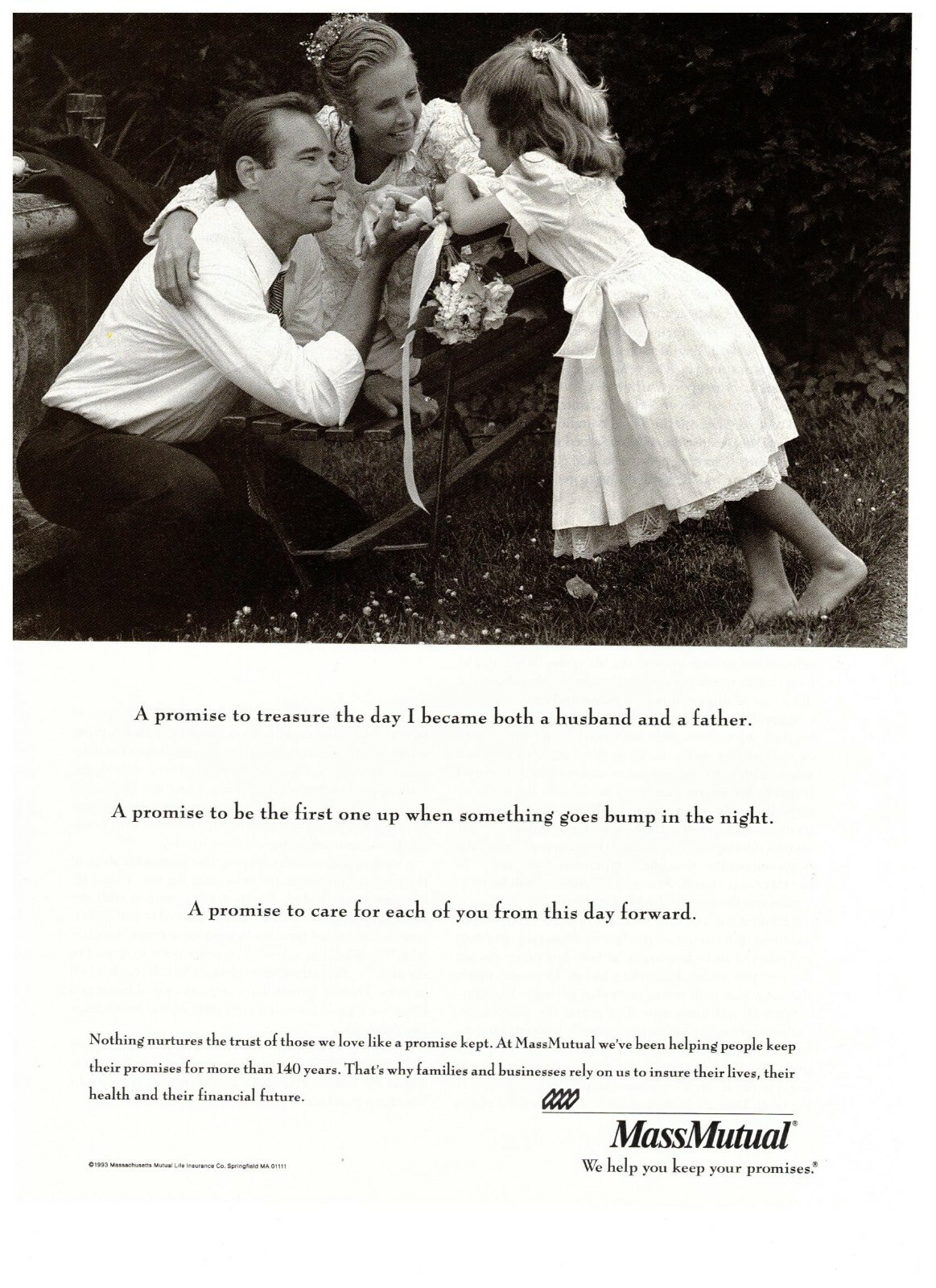 1993 MassMutual Promise Family Black & White Photo Vintage Print Advertisement