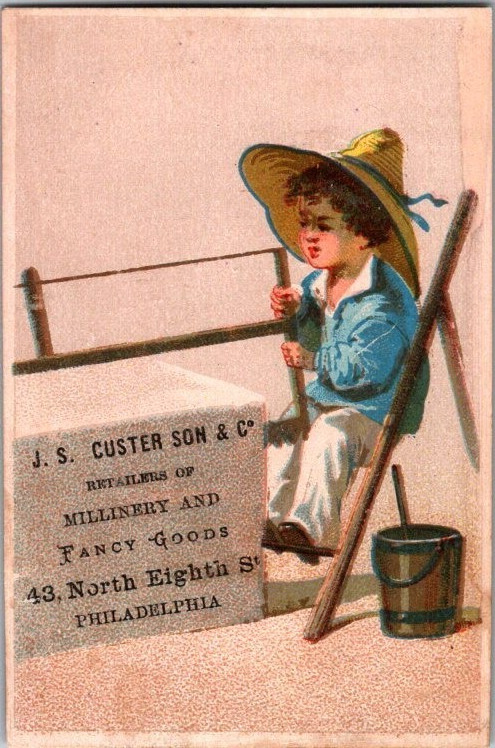 Victorian Trade Cards 1866-1898 J.S. Custer Son & Co. “Sawing”, Philadelphia, PA