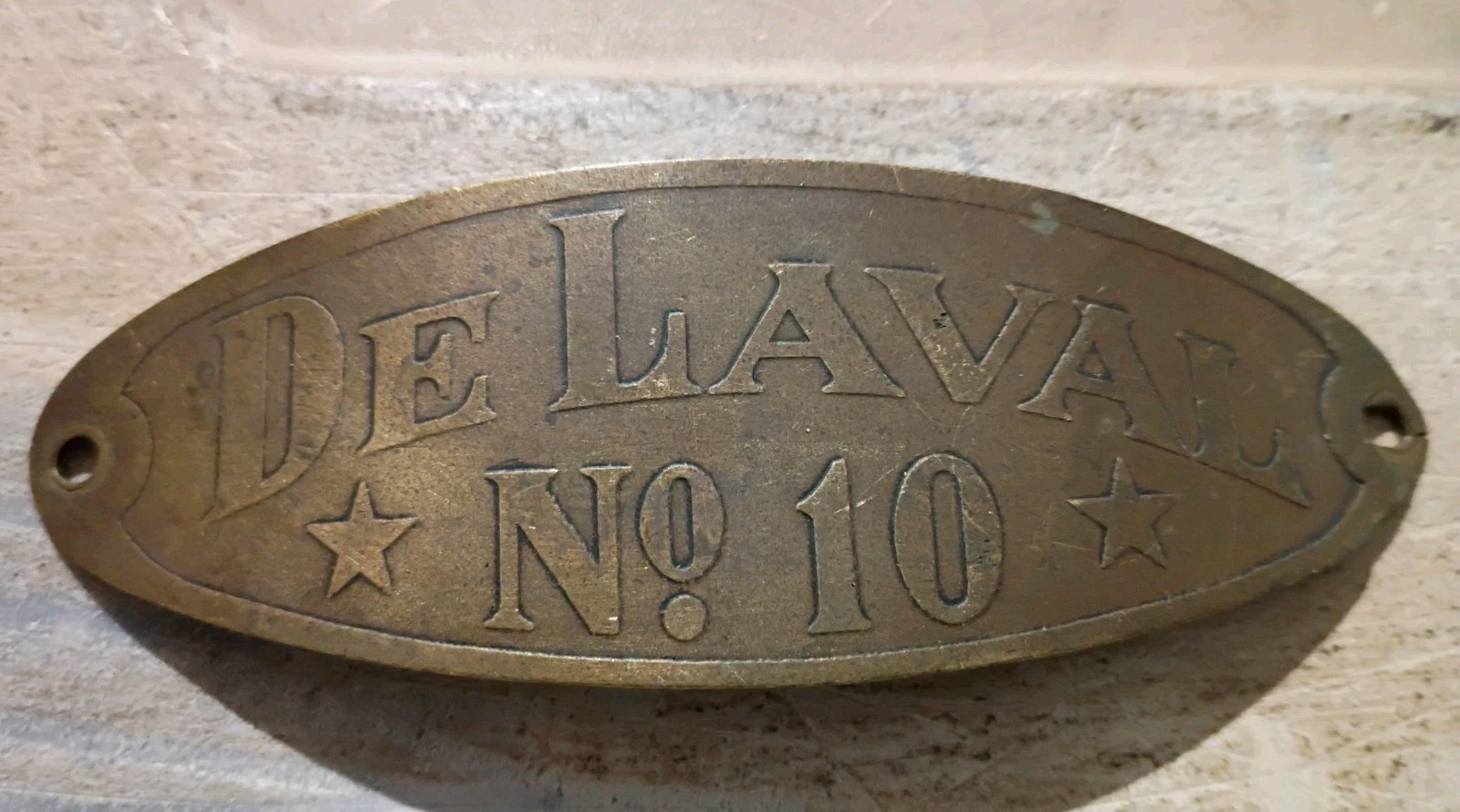 Antique De Laval No. 10 Oval Brass Nameplate Sign ~4″