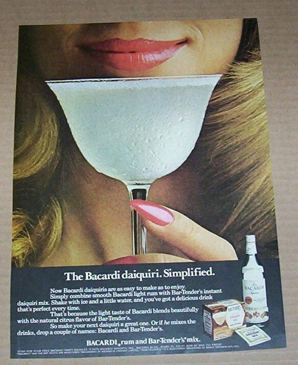 1976 print ad -Bacardi Puerto Rican RUM sexy girl lips daiquiri Advertising page